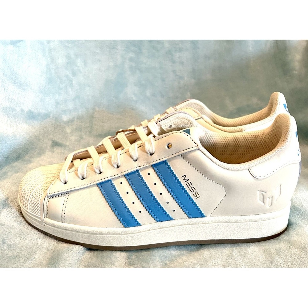 Lionel Messi x adidas Superstar Indoor Cream White Blue Mens Size 11.5 Women12.5